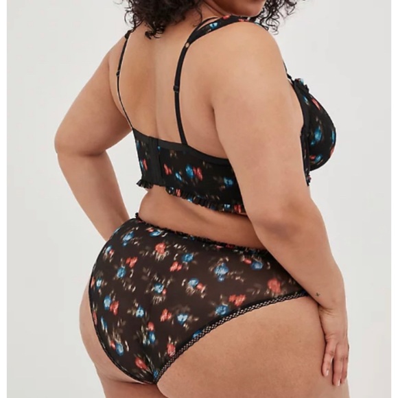 🆕 Ruched Floral Mesh Ruffle Underwire Bra Panty Set 1 1X 14 16 NWT Torrid New! - Picture 8 of 11